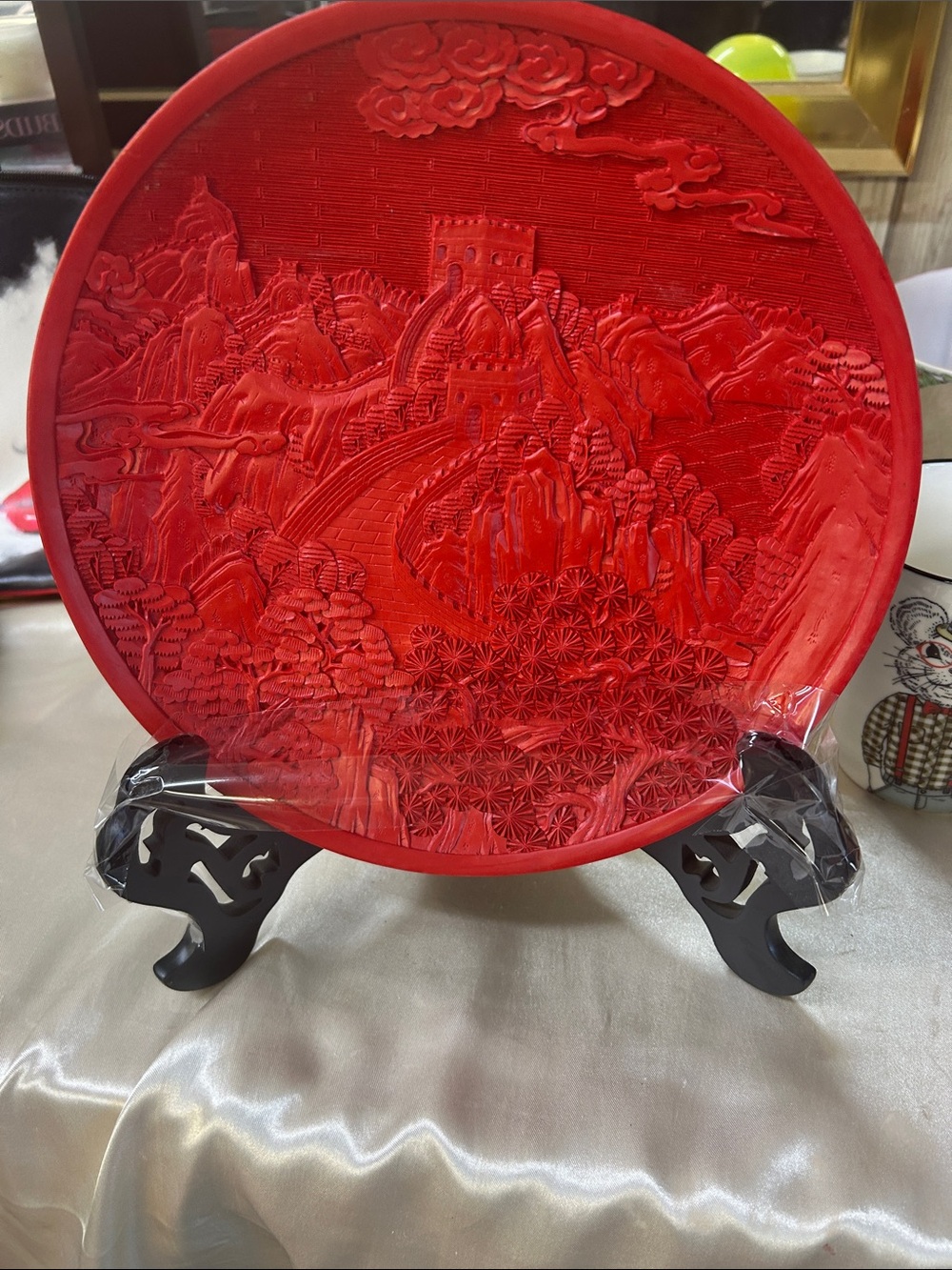 Red Decorative Carved Wall Plate - Brand